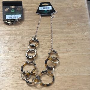 Taramanda costume jewelry. Tortoise shell necklace and pierced earrings. New.